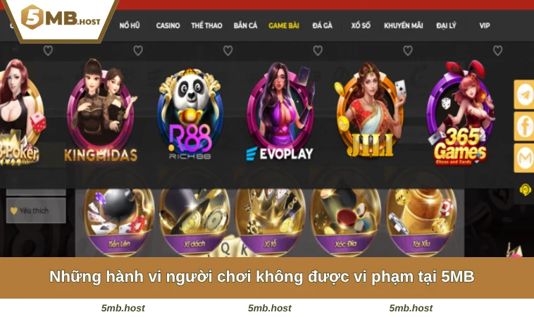 Những hành vi người chơi không được vi phạm tại 5MB