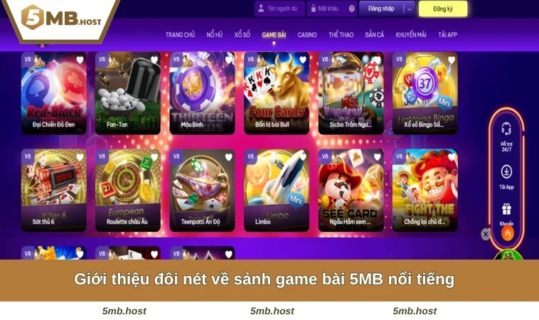 Giới thiệu đôi nét về sảnh game bài 5MB nổi tiếng